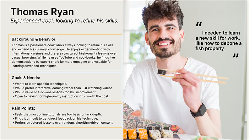 Persona: Tom, an experienced cook seeking variety and efficiency