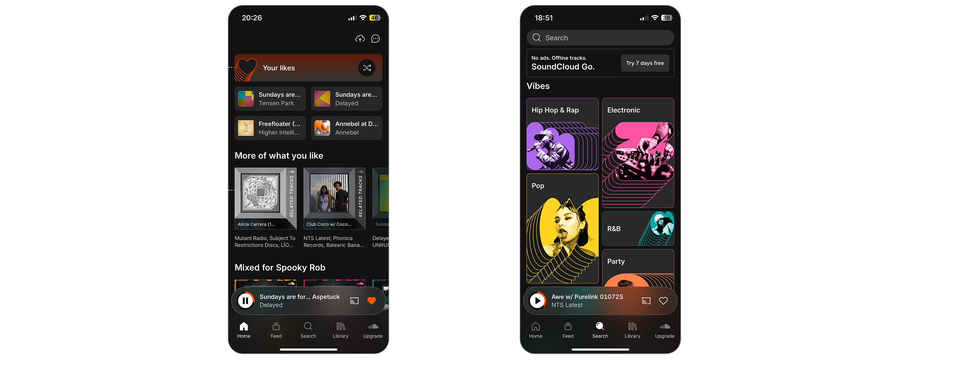 Current SoundCloud Home and Search pages